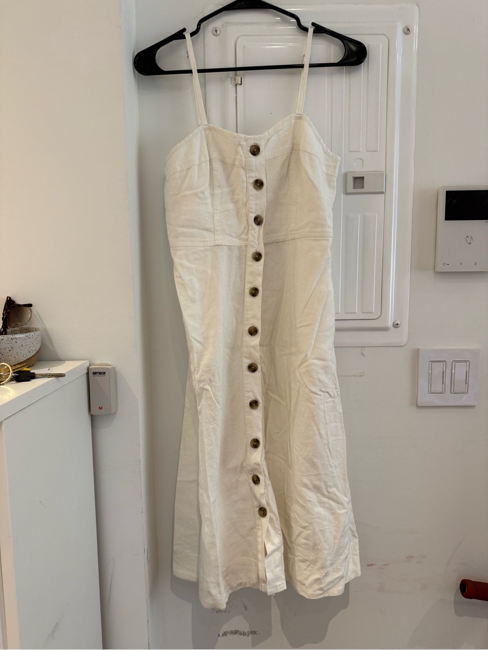 Universal Cream Button-Front Spaghetti Strap Midi Dress